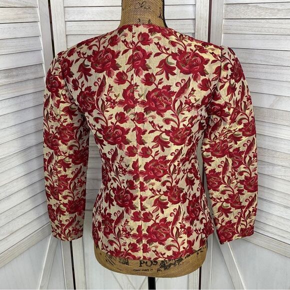 Vintage BASSET Floral Brocade Hip Jacket Button Front Gold Red 38 Petite Small - Picture 5 of 12